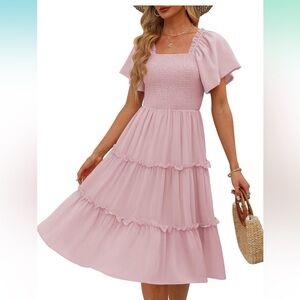 Pink Square Neck Dress